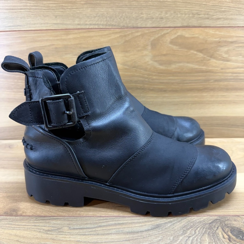 UGG Stockton Ankle Chunky Boot Womens 8.5 Black Leather lug Sole Buckle Punk
